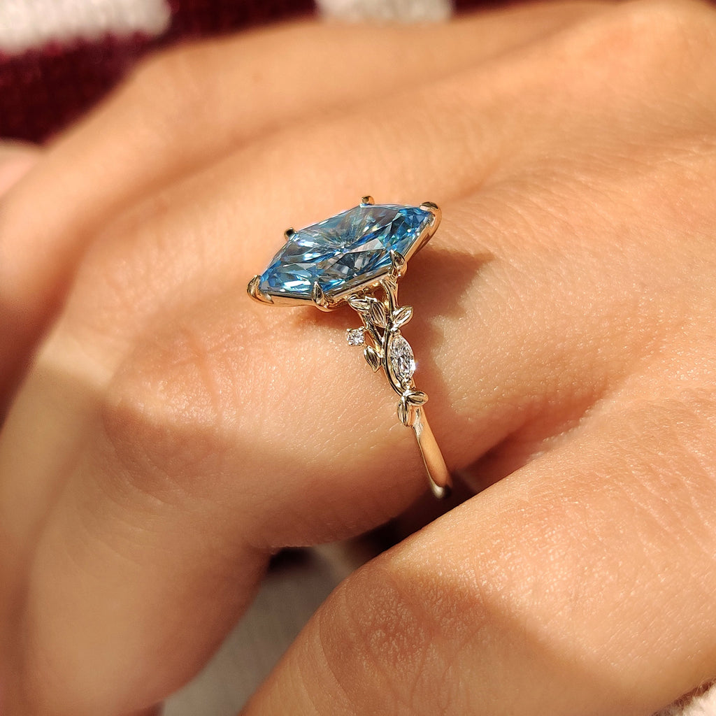 Blue Dutch Marquise Nature Inspired Engagement Ring With Side Stone