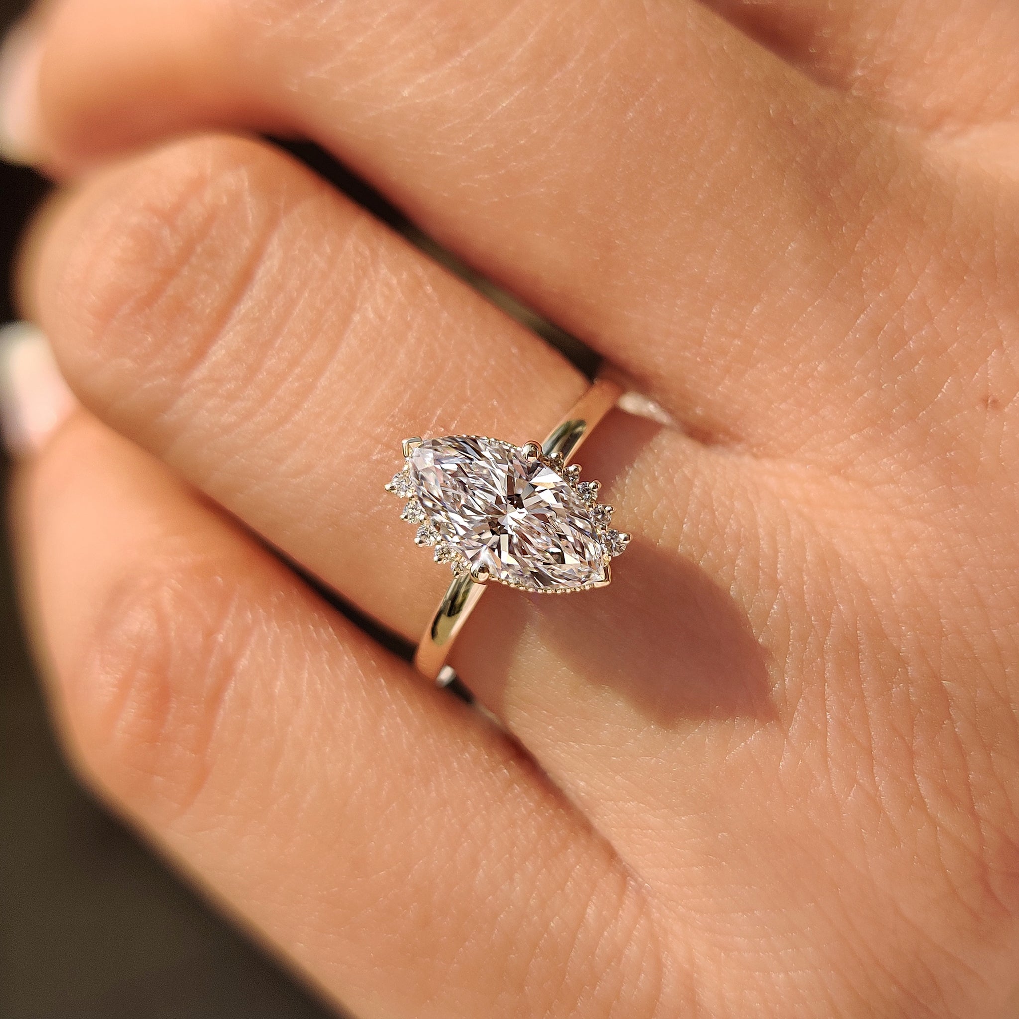 Marquise Cut Ring in Milgrain Details