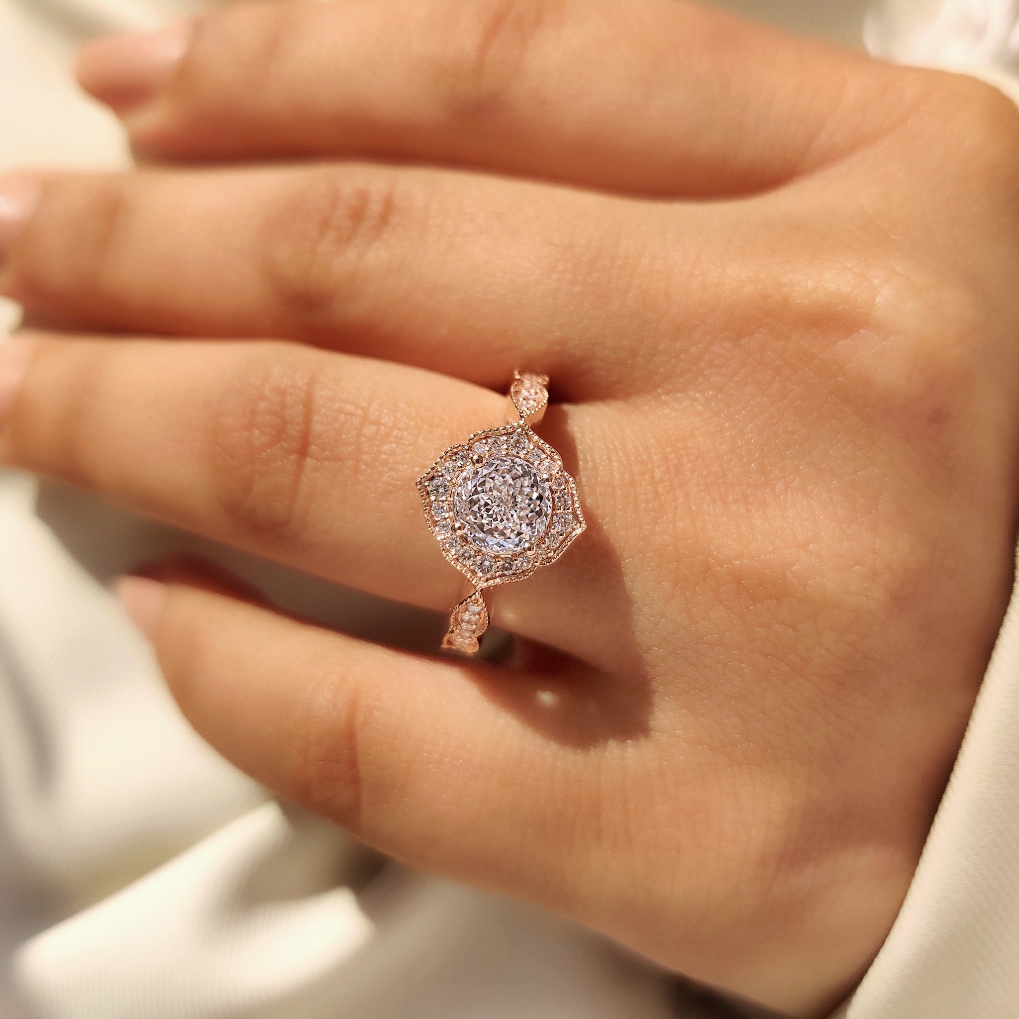 Portuguese Cut Diamond Ring in Milgrain Vintage Style Secondary image