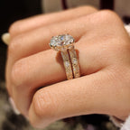 Oval Cut Ring with Eternity Band Vintage Bridal Set in Milgrain Details
