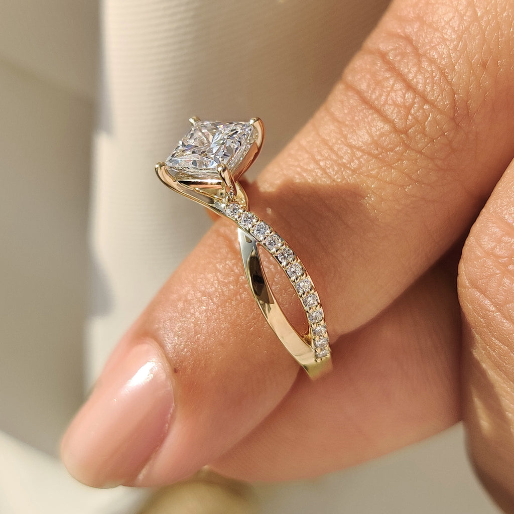 Princess Cut Diamond Ring With Twisted Pave