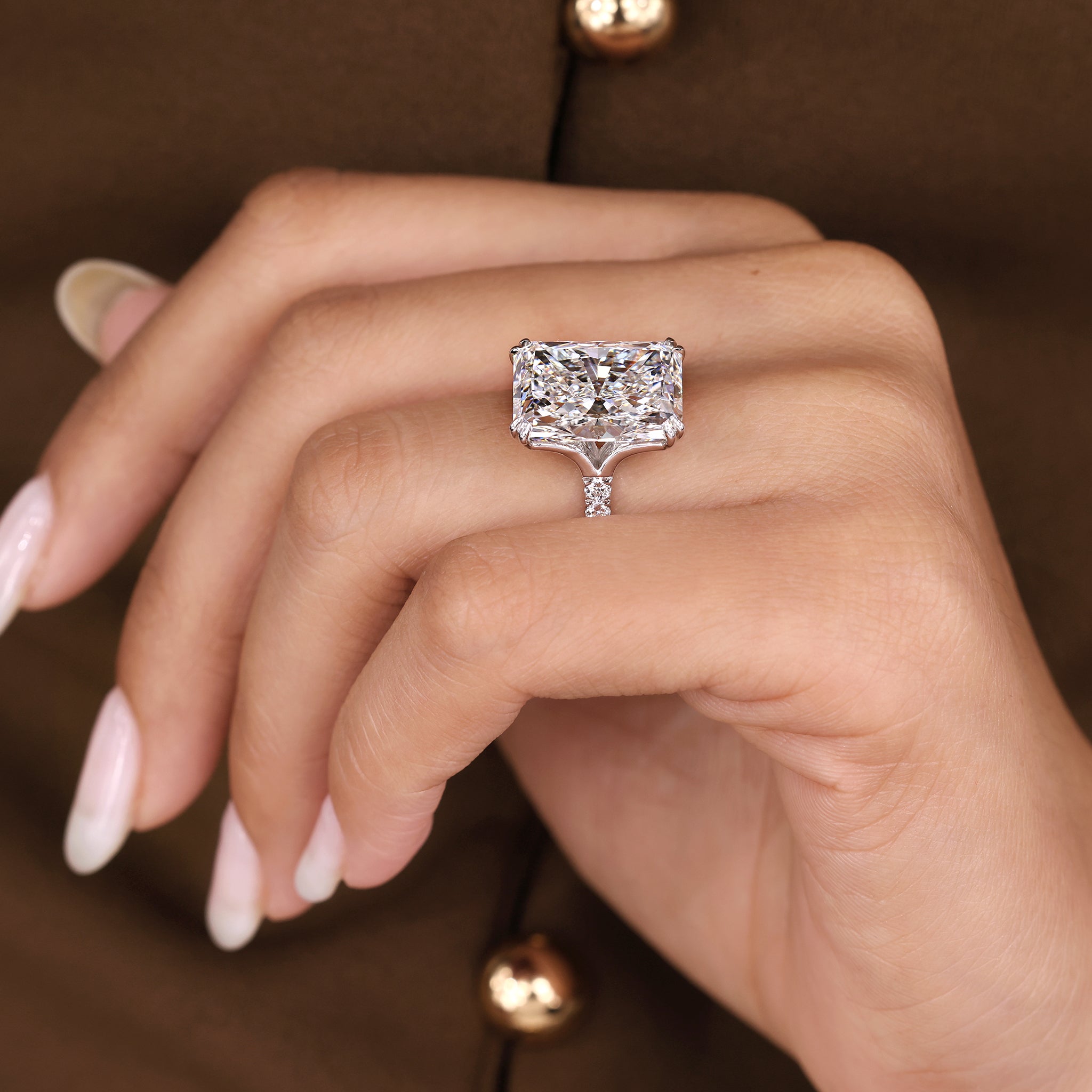 IGI Certified 10 - 12 Carat Radiant Cut Diamond Ring in Trellis Setting Secondary image