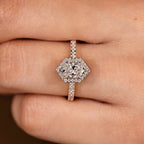 Oval Engagement Ring with Round Cut Hexagon Shape Halo Setting