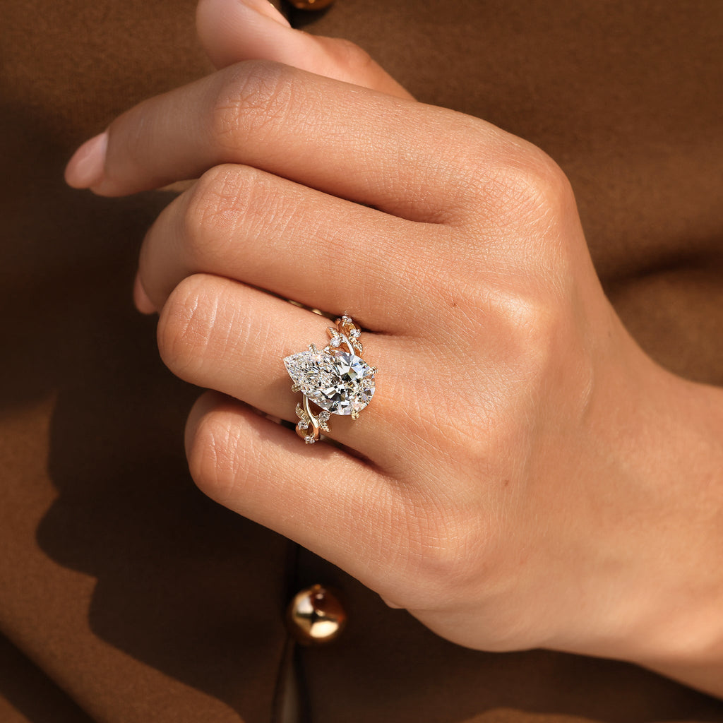 5 - 10 Carat IGI Certified Pear Cut Nature Inspired Engagement Ring