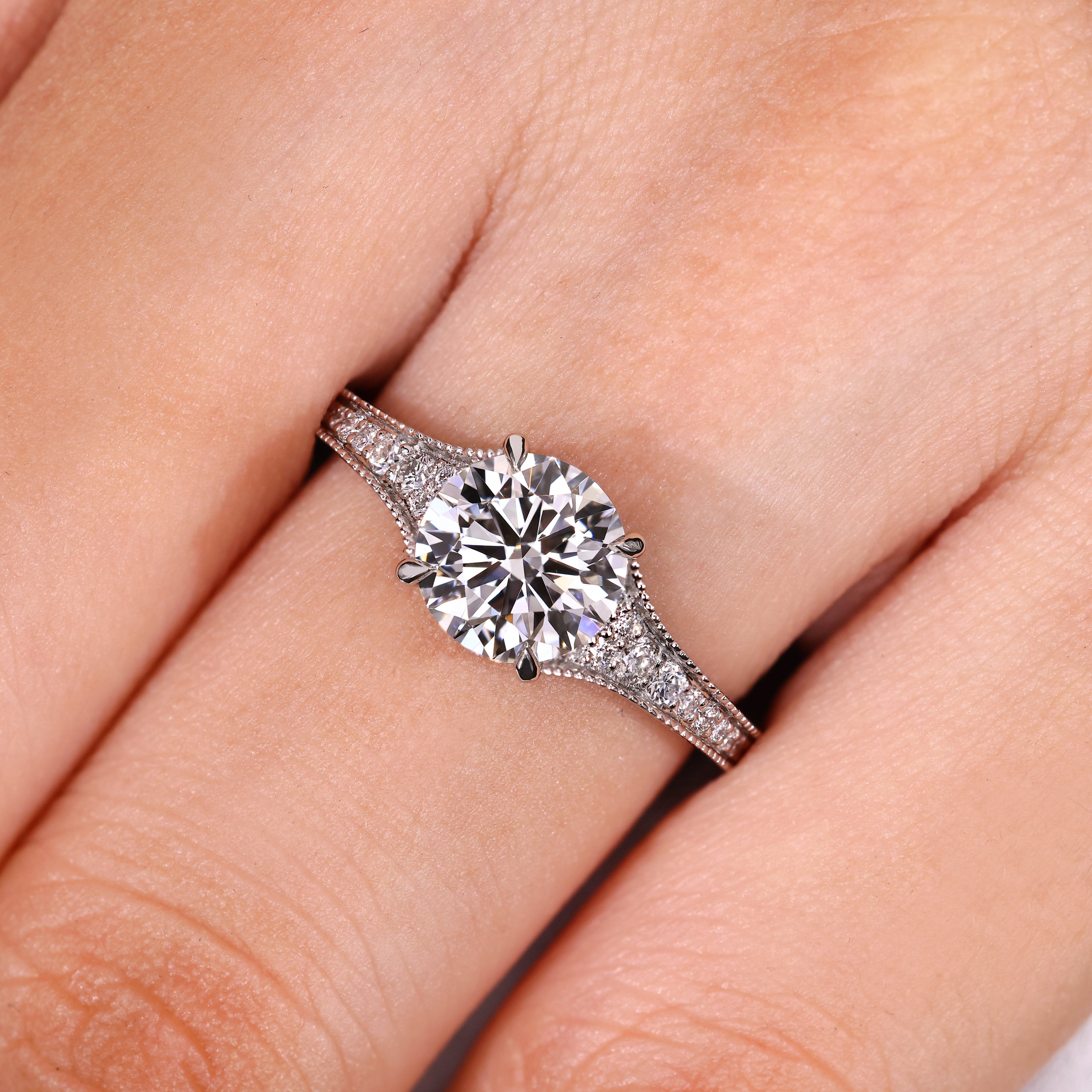 Round Diamond Engagement Ring with Round Diamonds Pave Setting