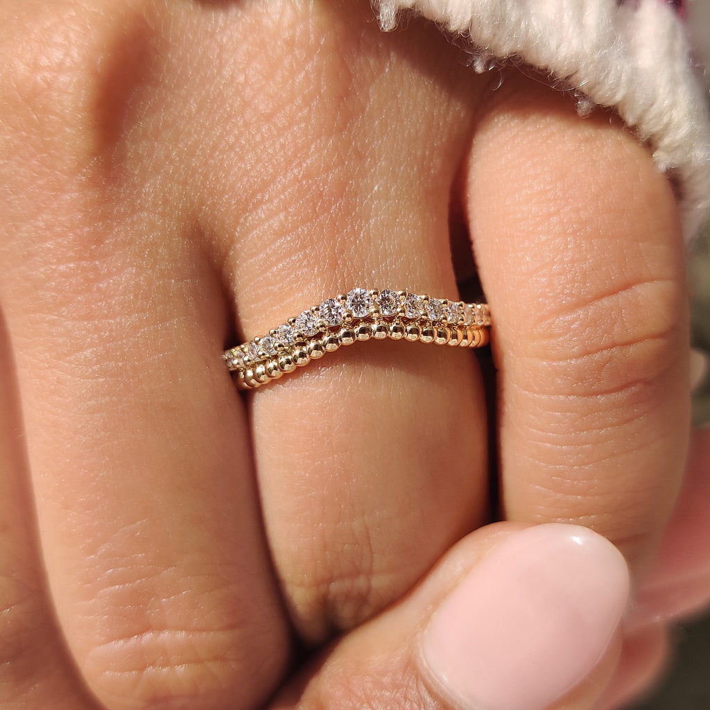 Round Diamond Curved Wedding Band with Double Row