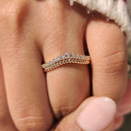 Round Diamond Curved Wedding Band with Double Row