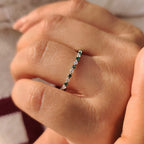 Half Eternity Band with Round Cut Diamond and Emerald Gemstone