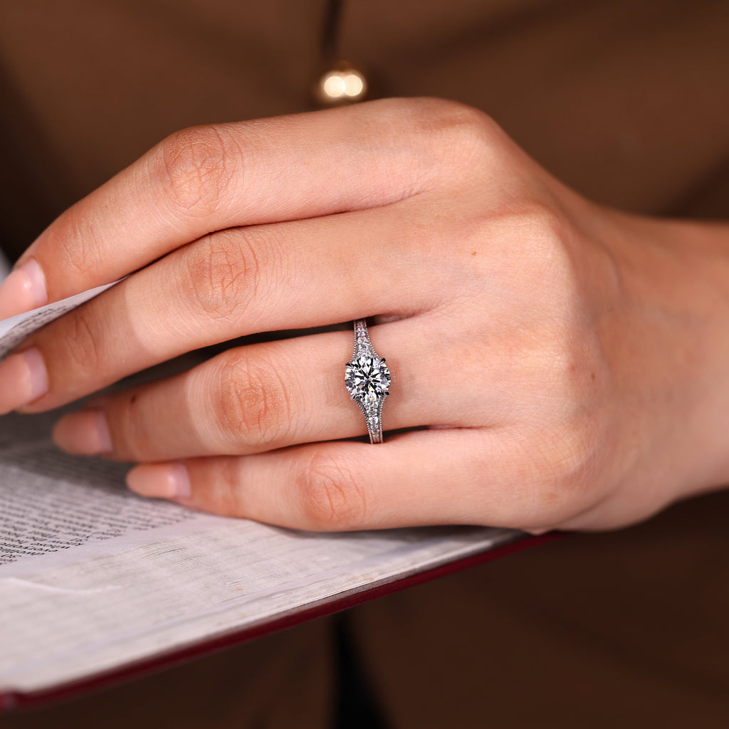 Round Diamond Engagement Ring with Round Diamonds Pave Setting