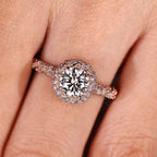 Round Cut Diamond Ring in Halo Style with Twisted Design