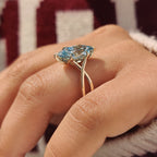 Blue Dutch Marquise Engagement Ring In Hidden Halo Style