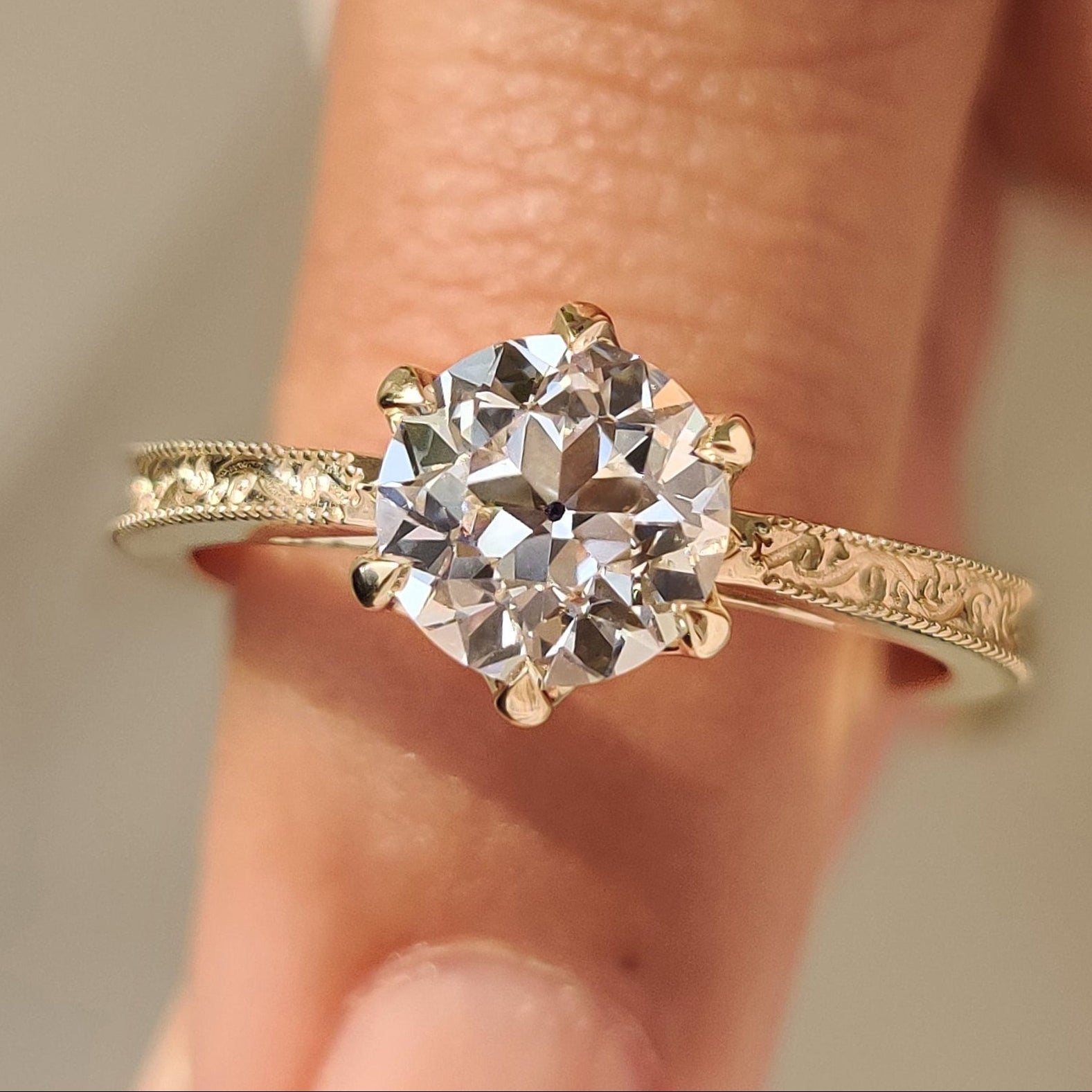 Old European Cut Round Diamond Ring in Solitaire Style Main image