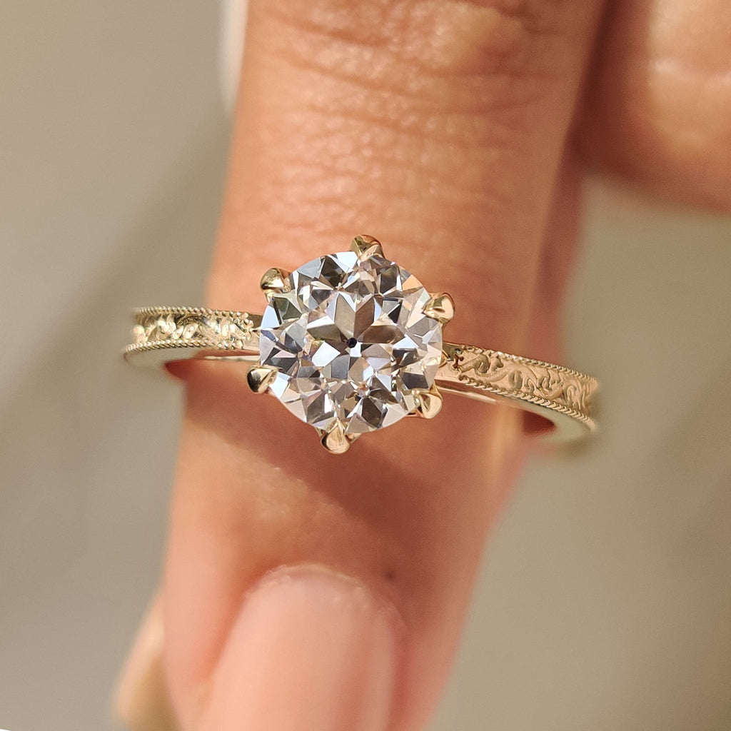 Filigree Engagement Ring with Round Old European Diamond