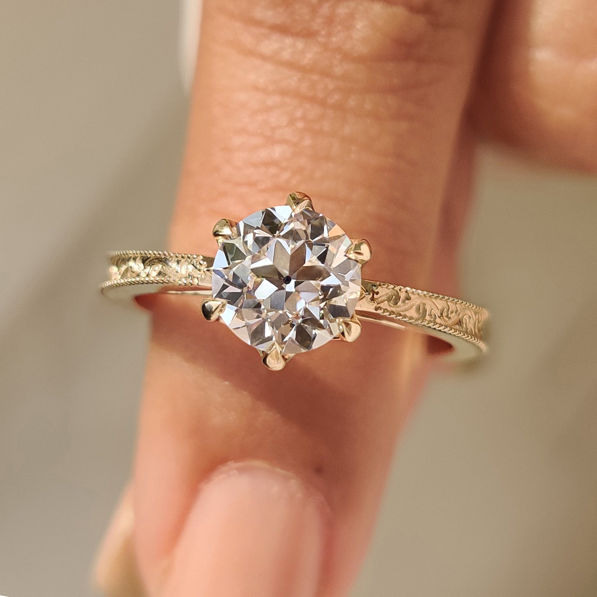 Filigree Engagement Ring with Round Old European Diamond