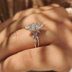 Marquise Cut Ring with Round Side Stone in Nature Inspired Style