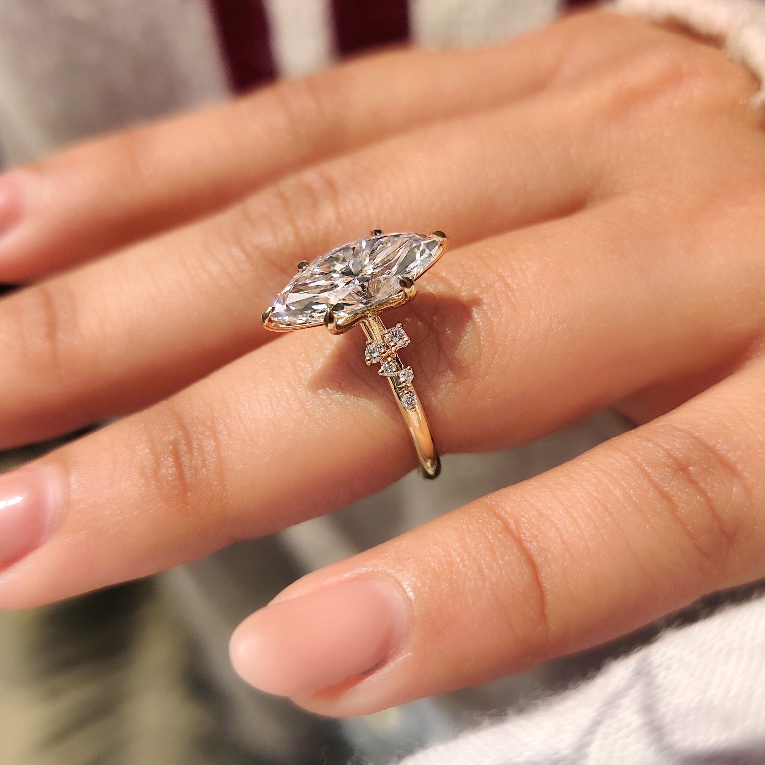 Marquise Cut Engagement Ring in Cluster Setting