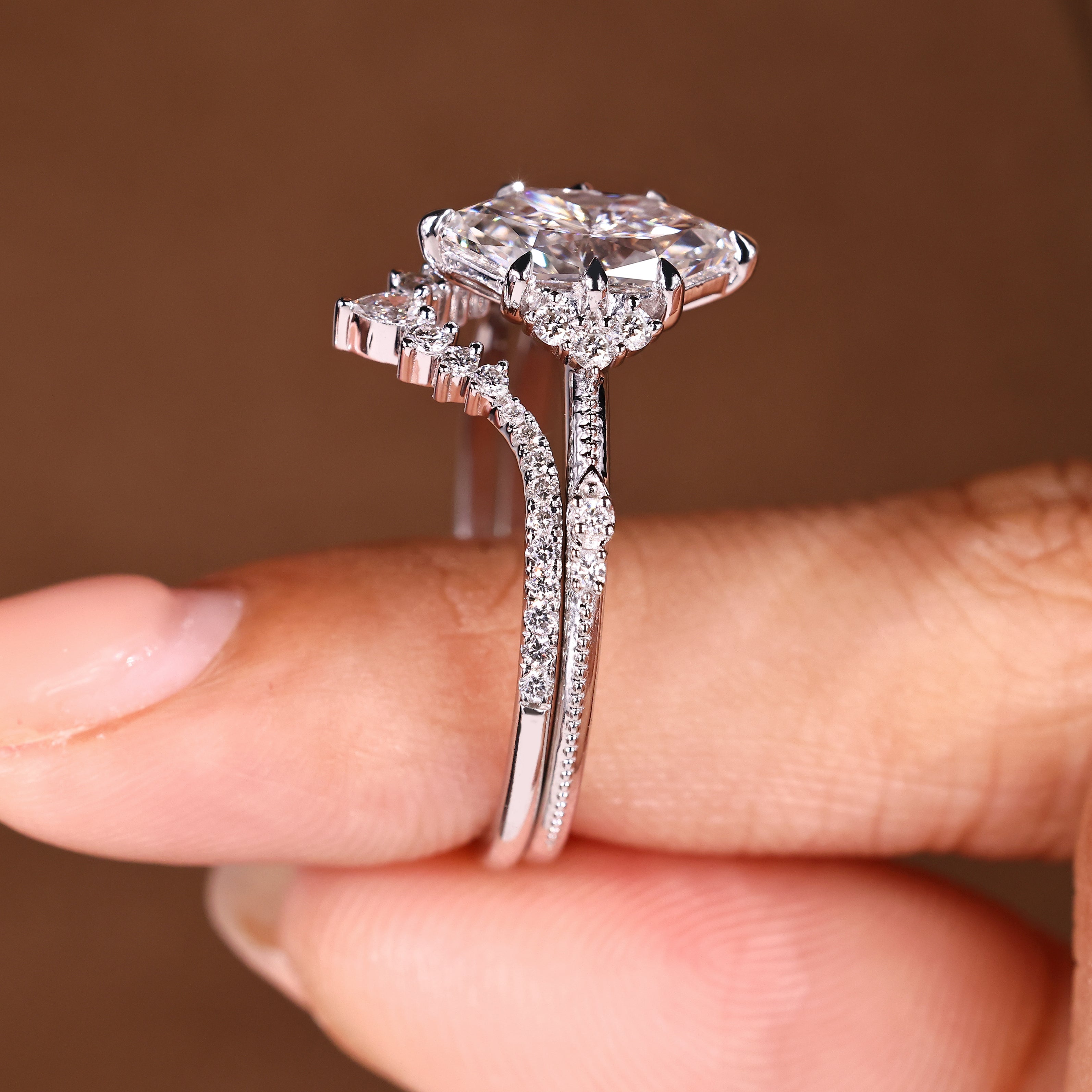 Dutch Marquise Engagement Ring With Wedding Band In Stackable Style