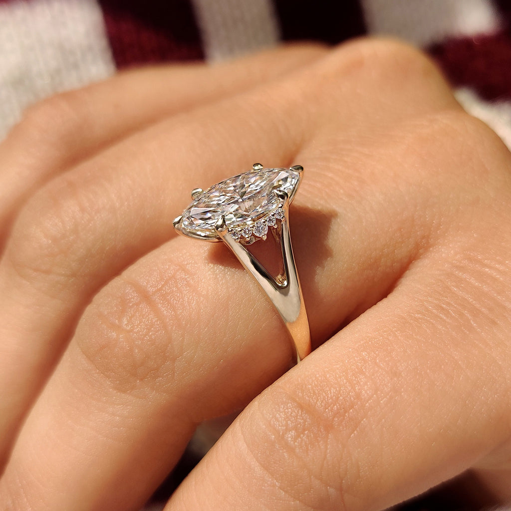 Marquise Diamond Ring In Hidden Flower Pink Ruby