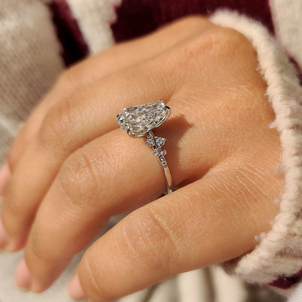 Coffin Cut Engagement Ring with Round Side Stone