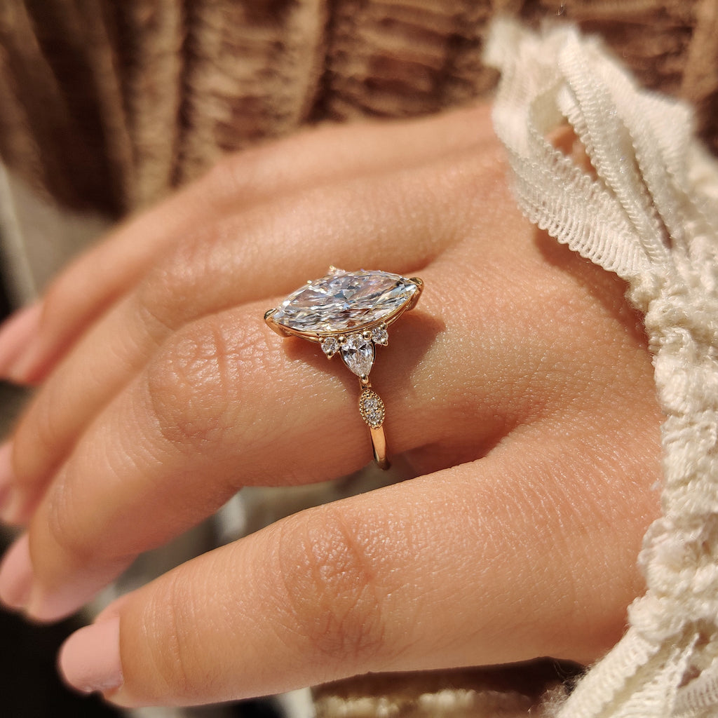 Marquise Cut Ring with Pear and Round Side Stones