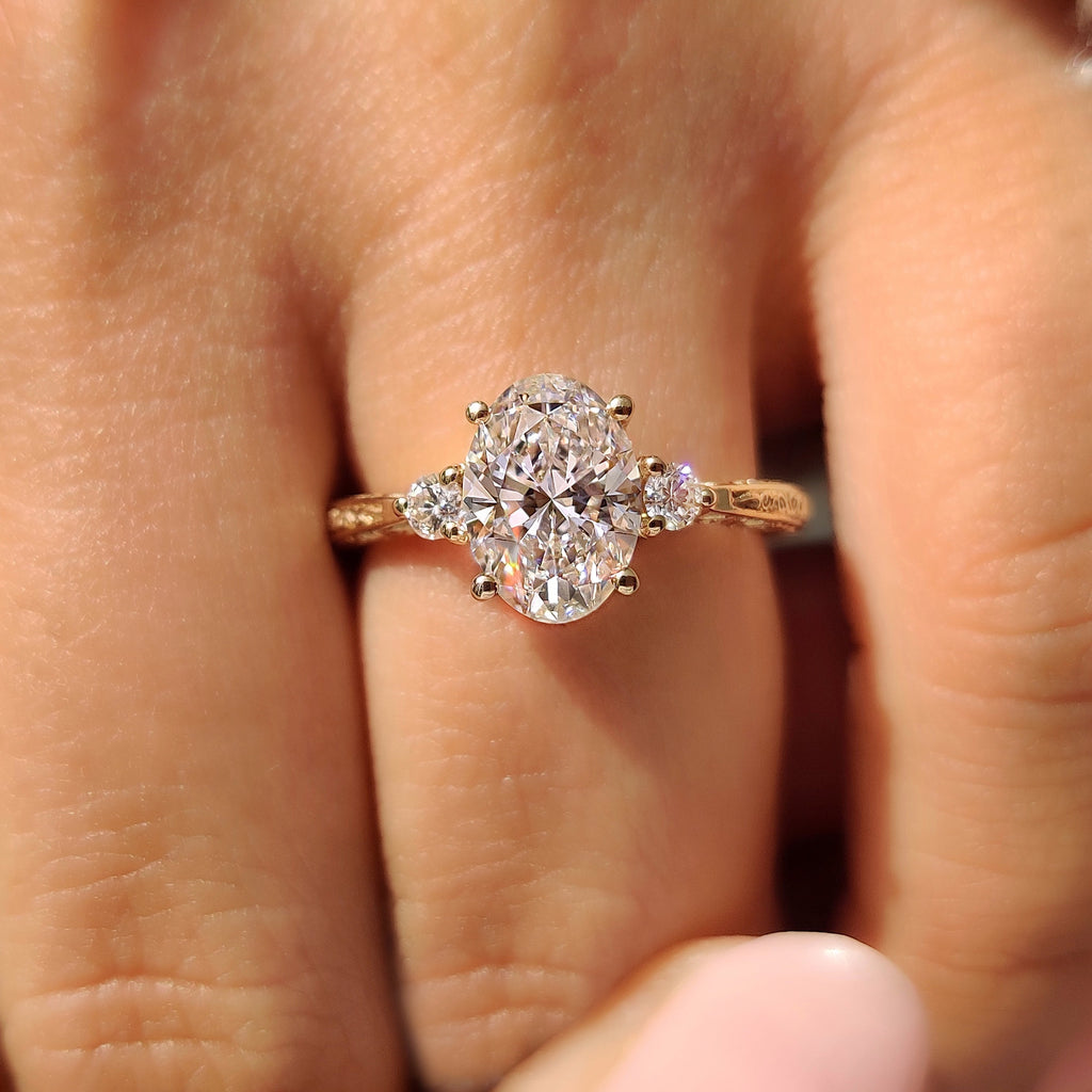 Oval Cut Vintage Engagement Ring with Filigree Design on Shank
