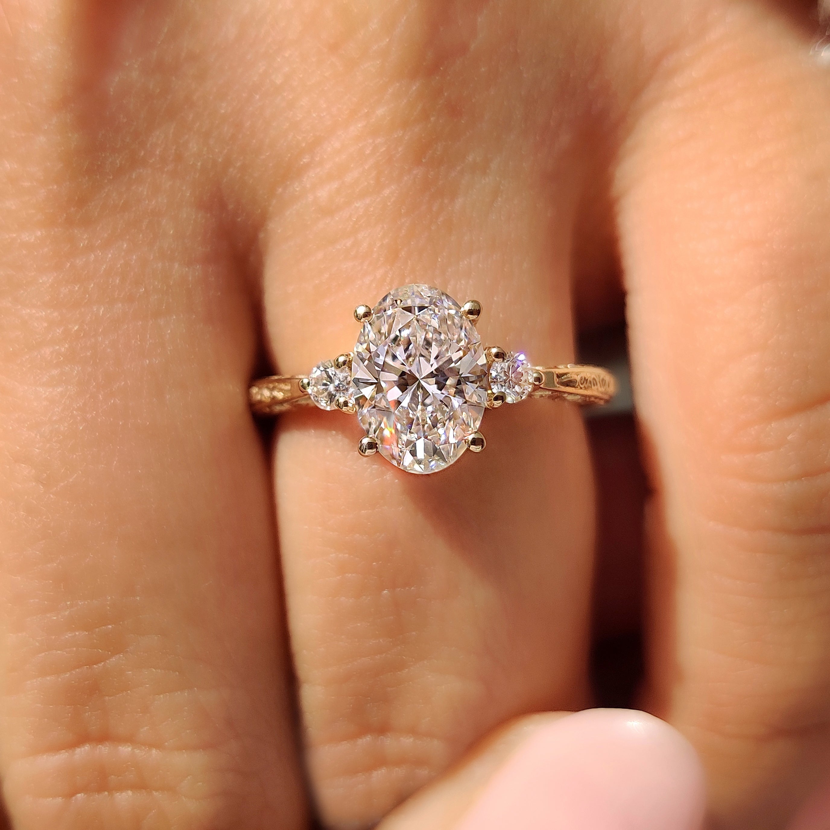 Oval Cut Vintage Engagement Ring with Filigree Design on Shank