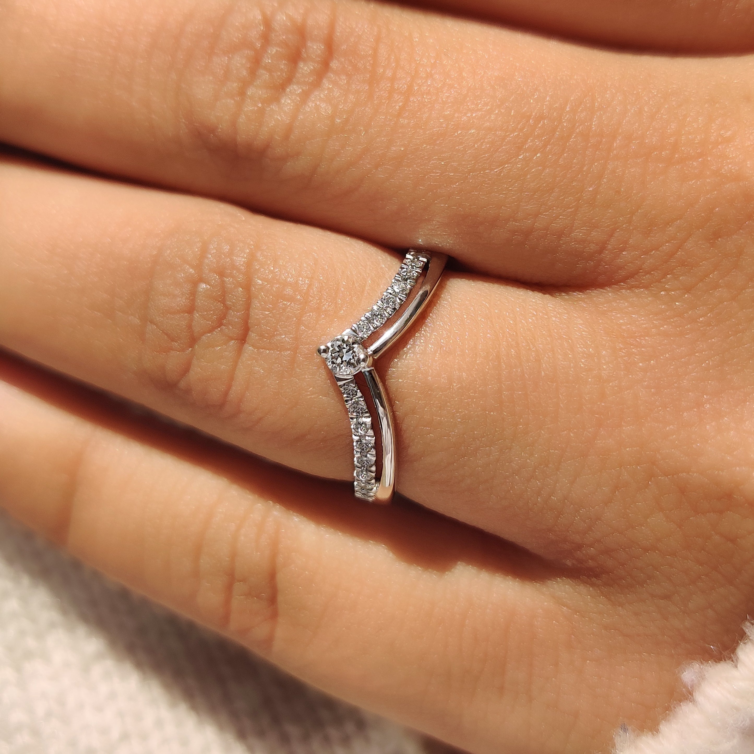Round Diamond Wedding Band In Chevron Style