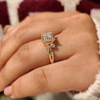 Nature Inspired Princess Cut Ring in Leaf Details