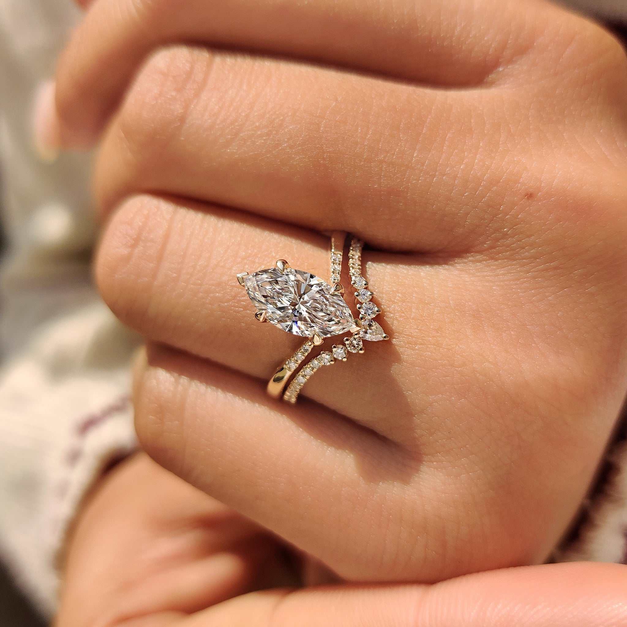 Marquise Cut Diamond Engagement Ring With Wedding Band