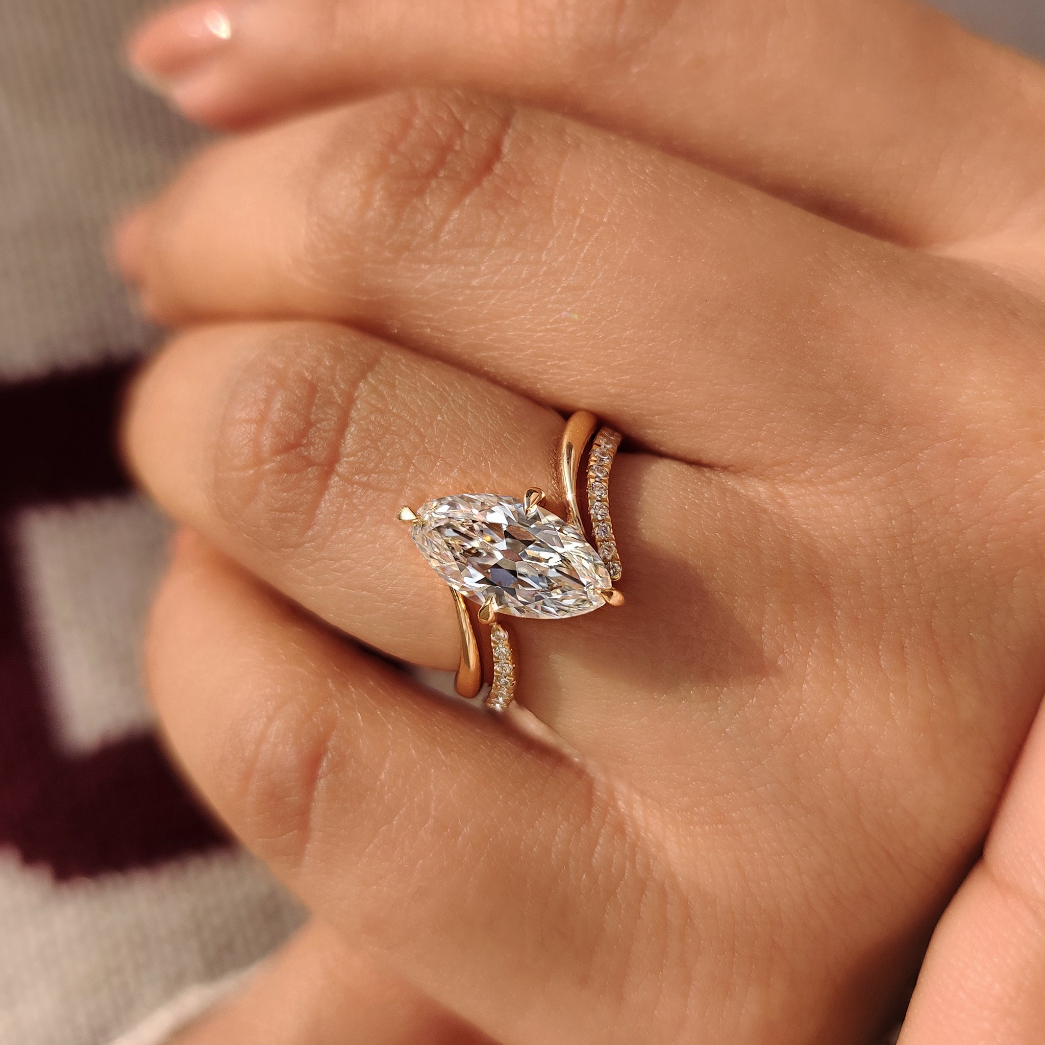 Solitaire Marquise Ring With Wedding Band in half eternity