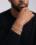 HERCULES Two-Tone Silver and 18k Single Link Yellow Gold Bracelet with Toggle Lock