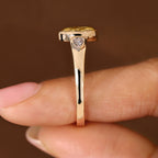 Three Stone Yellow Oval Cut Engagement Ring With Trillion Side Stone