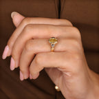 Three Stone Yellow Oval Cut Engagement Ring With Trillion Side Stone