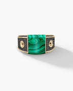 MONTANA Gold Signet Ring with 1.25ct Malachite and Black Diamonds