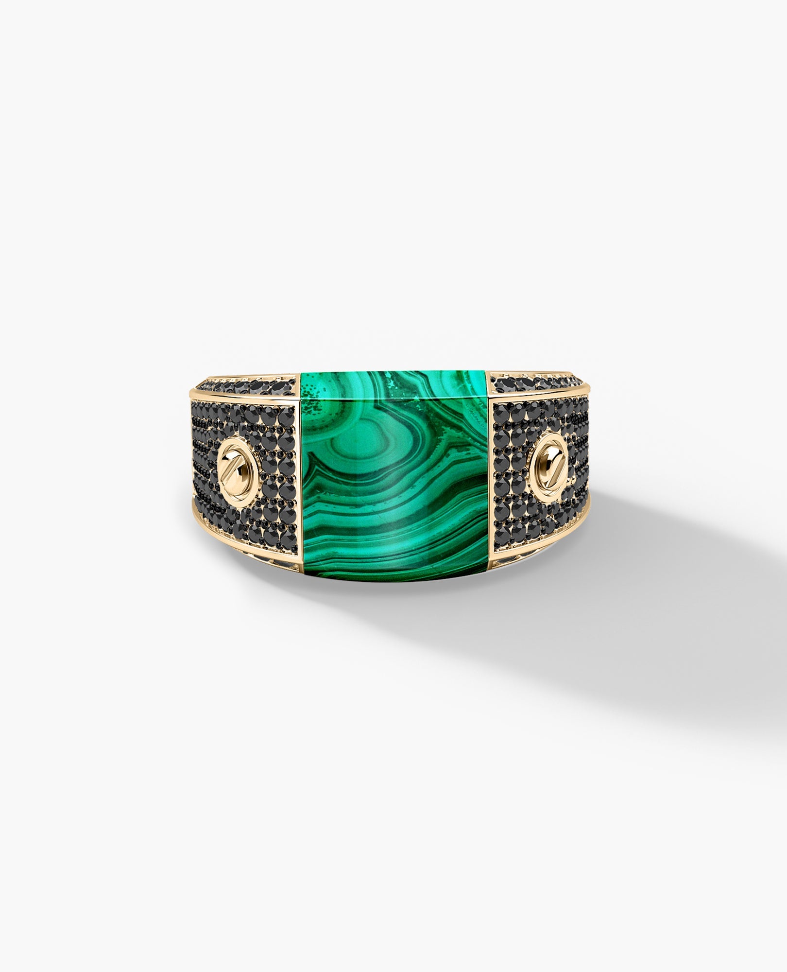 MONTANA Gold Signet Ring with 1.25ct Malachite and Black Diamonds