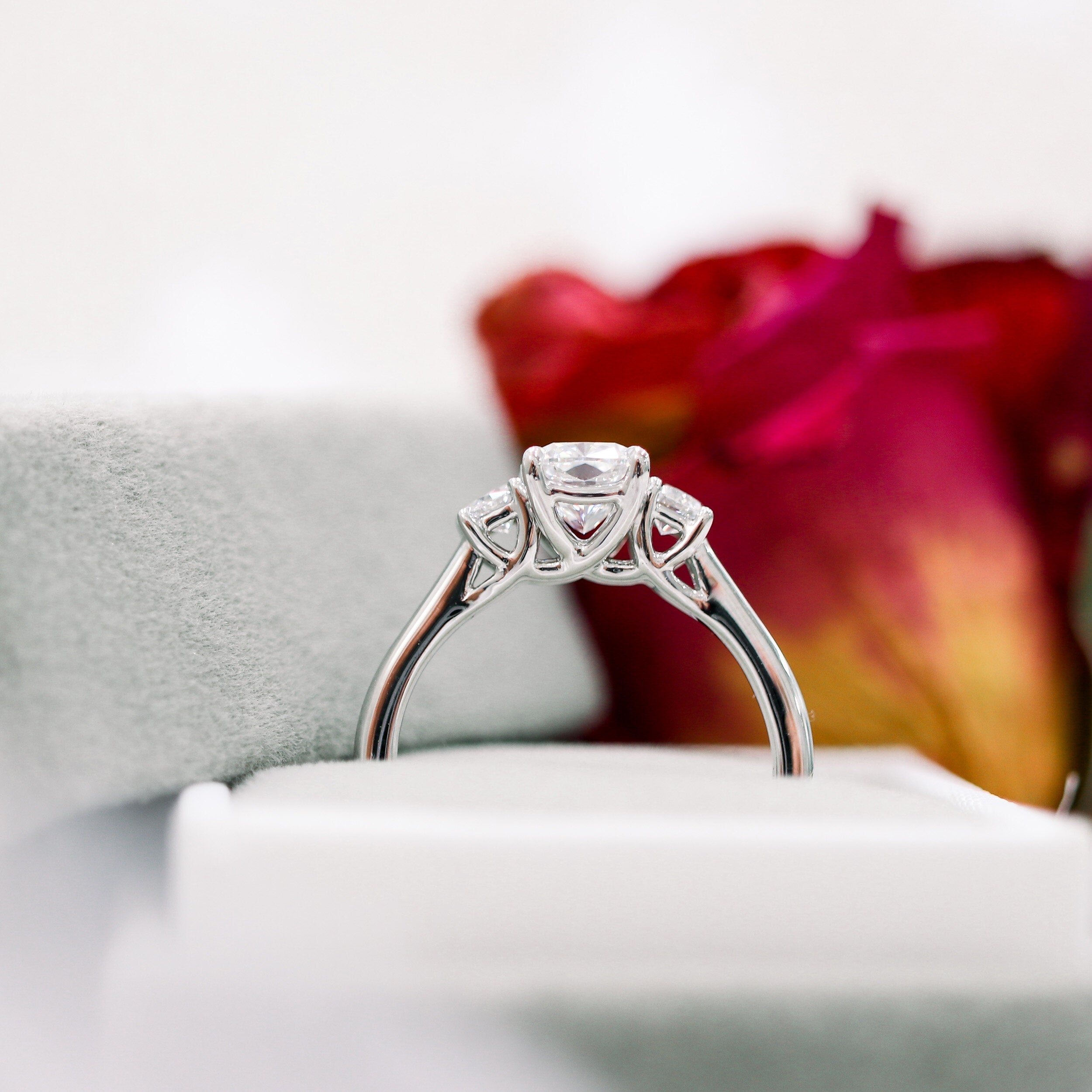 2.50 CT Elongated Cushion Moissanite Three Stones Engagement Ring