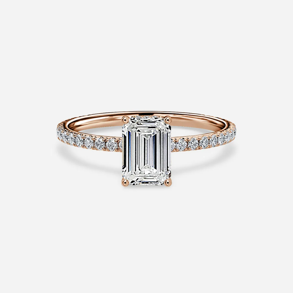 1.0 CT Emerald Cut Moissanite Hidden Halo & Pave Bridal Ring Set