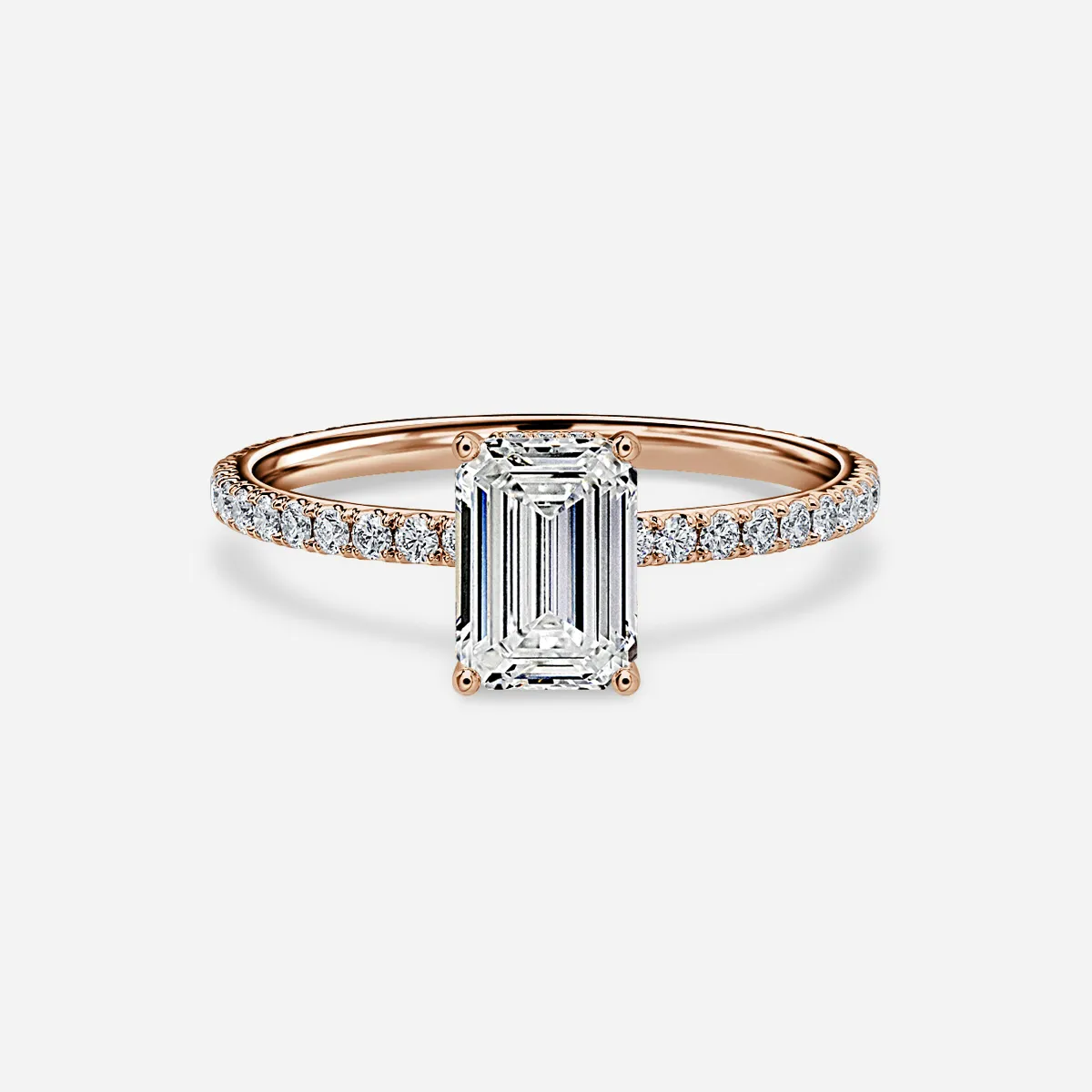 1.0 CT Emerald Cut Moissanite Hidden Halo & Pave Bridal Ring Set
