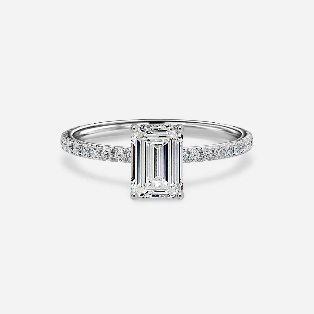 1.0 CT Emerald Cut Moissanite Hidden Halo & Pave Bridal Ring Set