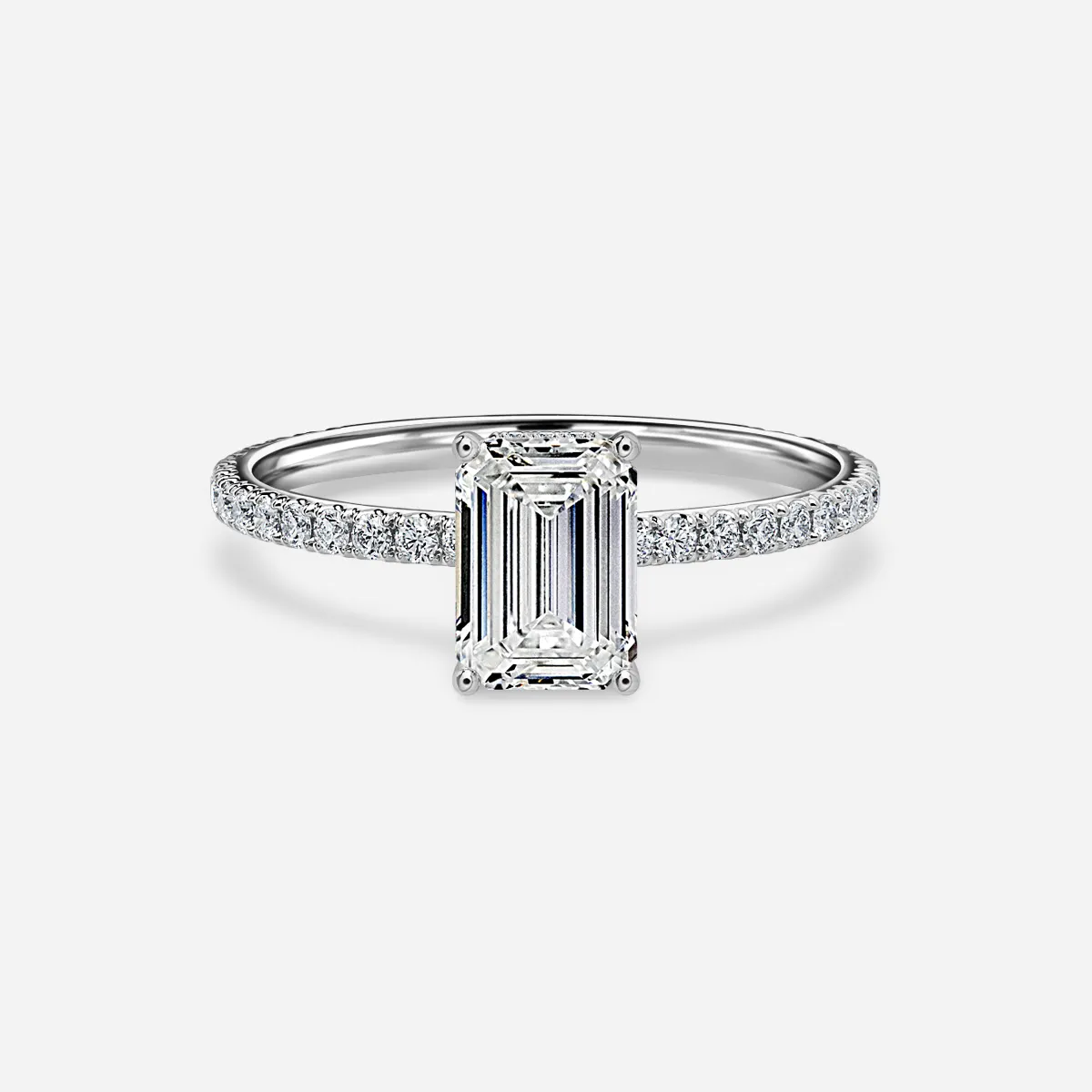 1.0 CT Emerald Cut Moissanite Hidden Halo & Pave Bridal Ring Set