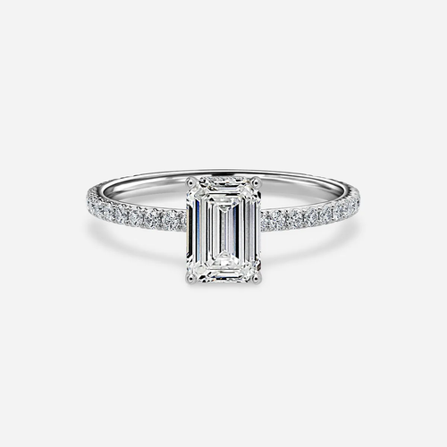 1.0 CT Emerald Cut Moissanite Hidden Halo & Pave Bridal Ring Set