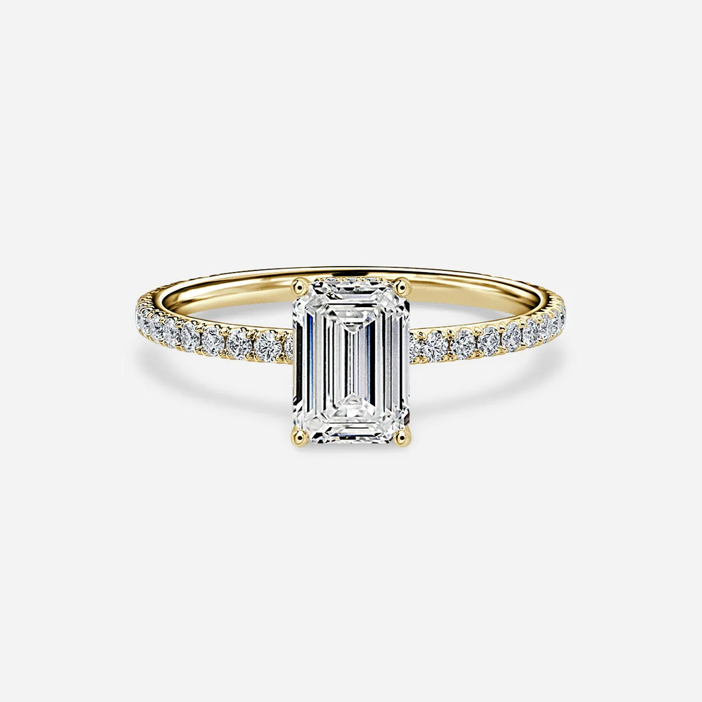 1.0 CT Emerald Cut Moissanite Hidden Halo & Pave Bridal Ring Set