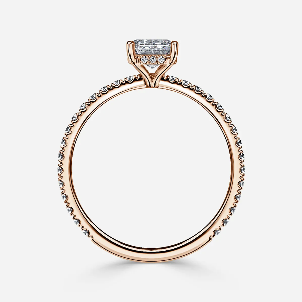 1.0 CT Emerald Cut Moissanite Hidden Halo & Pave Bridal Ring Set