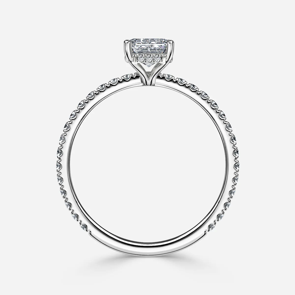1.0 CT Emerald Cut Moissanite Hidden Halo & Pave Bridal Ring Set
