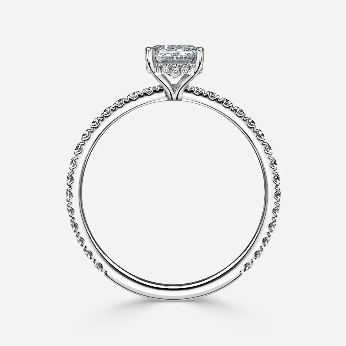 1.0 CT Emerald Cut Moissanite Hidden Halo & Pave Bridal Ring Set