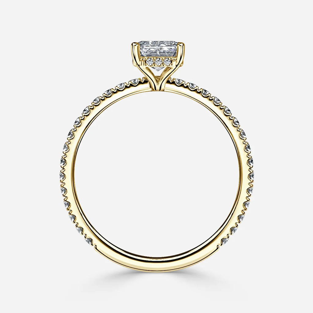 1.0 CT Emerald Cut Moissanite Hidden Halo & Pave Bridal Ring Set