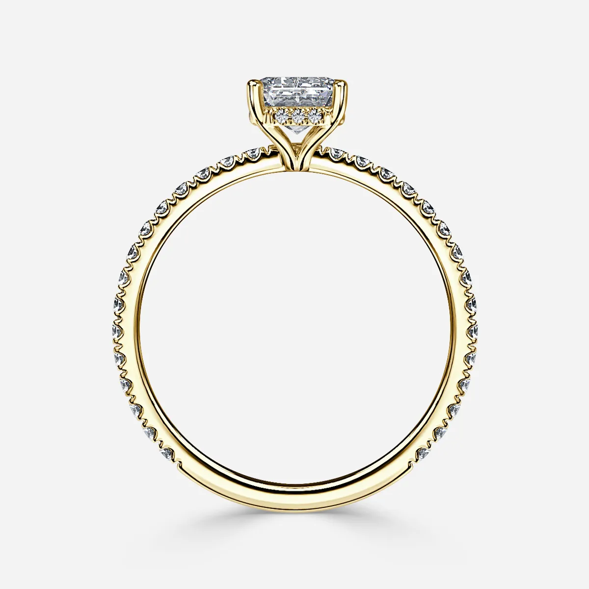 1.0 CT Emerald Cut Moissanite Hidden Halo & Pave Bridal Ring Set