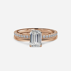 1.0 CT Emerald Cut Moissanite Hidden Halo & Pave Bridal Ring Set