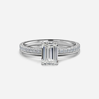1.0 CT Emerald Cut Moissanite Hidden Halo & Pave Bridal Ring Set