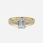 1.0 CT Emerald Cut Moissanite Hidden Halo & Pave Bridal Ring Set